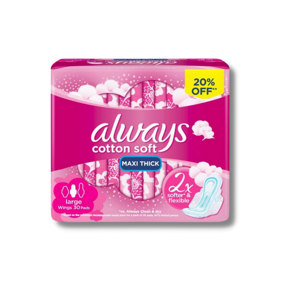 Always Sanitary Pads Large 30 Pieces Pink - المنزل الساطع للبلاستيك و  المنظفات