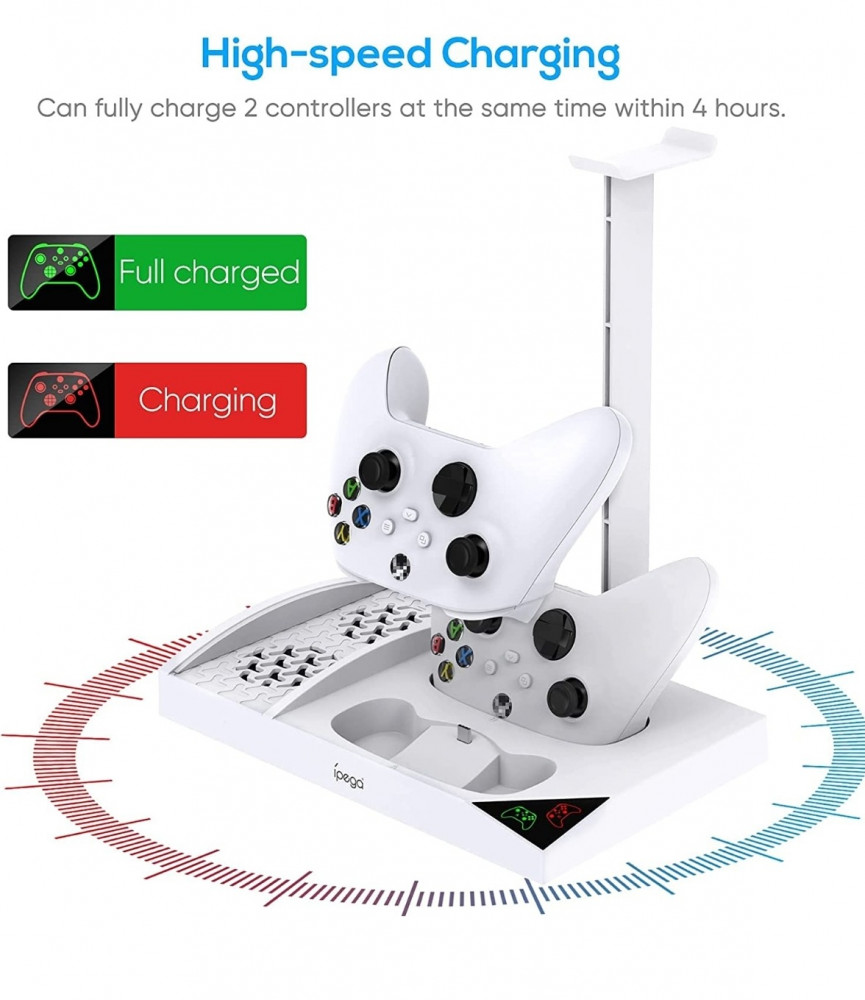  Charging Stand for Xbox Series S Console,Powerful Cooling Fan  Dual Wireless Controller Charger Station Dock with 2 x 1400mAh Rechargeable  Batteries Packs,Headset Holder for Xbox Series S,White : Video Games