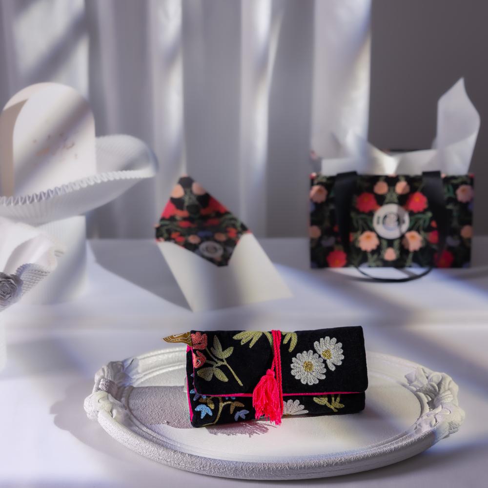 Black velvet jewelry roll