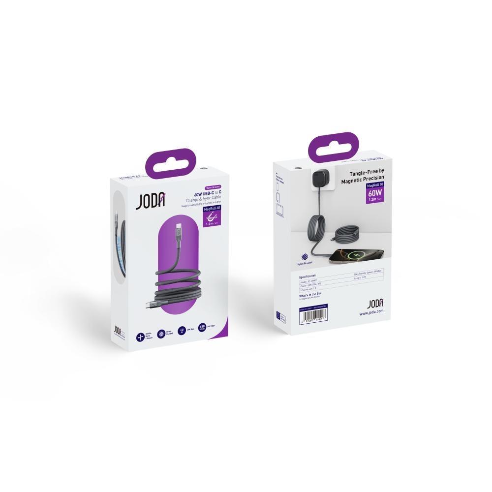 سلك JODA ماج رول مغناطيسي بقوة 60 واط تايب سي الى تايب سي بطول 1.2 متر - تيتانيوم