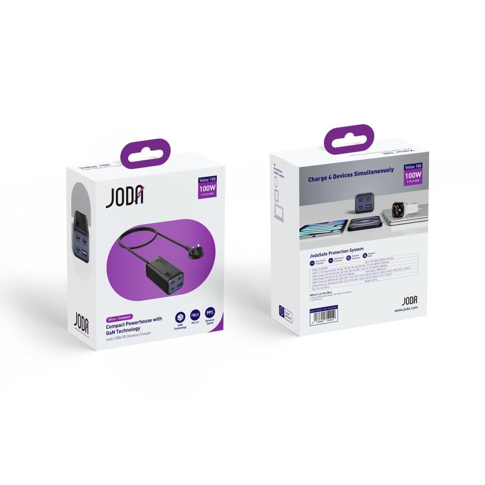 منصة شحن JODA Voltar بقوة 100 واط بثلاث منافذ تايب سي ومنفذ يو اس بي