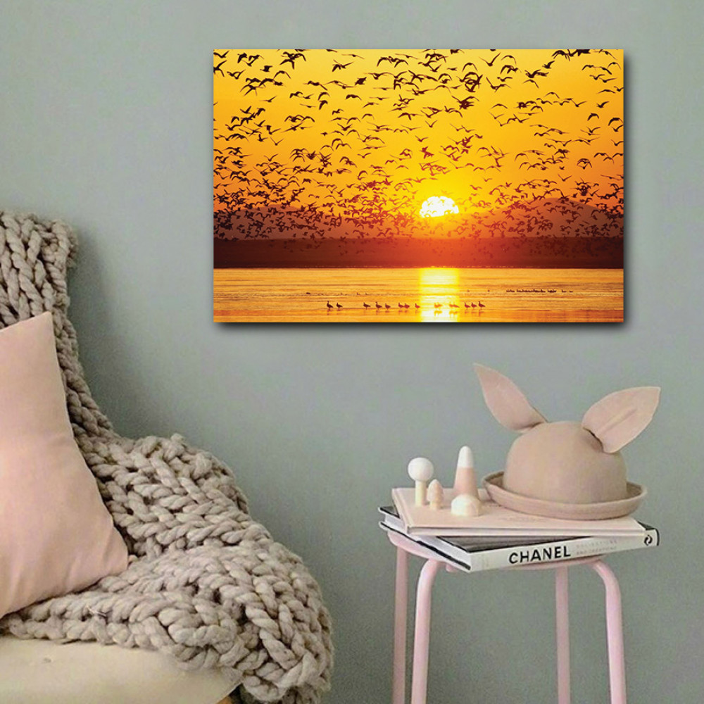 لوحة الطيور و غروب الشمس خشب ام دي اف مقاس 40x60 سنتيمتر