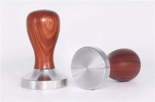 مكبس تامبر  مقاس 58 بمقبض خشبي غامق و فضي Tamper