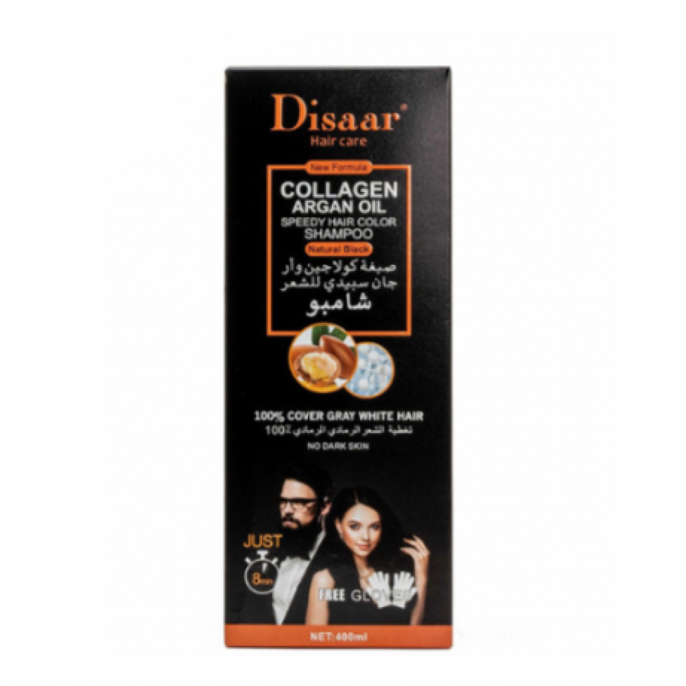 Disaar Hair Dye Shampoo with Collagen and Argan Oil, Black, 400 ml