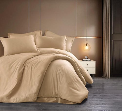 Beige ترند لحاف نفر ذهبي 5 قطع مقلم قطن 100%
