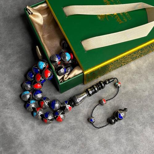 سبحة يسر حجم كبير مرصع بالفضه مع فيروز و لازورد وم...