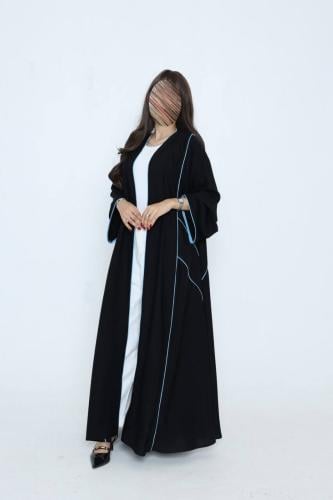 عباية كريب سيراميك صيفي مع قيطان سماوي قصة كلوش