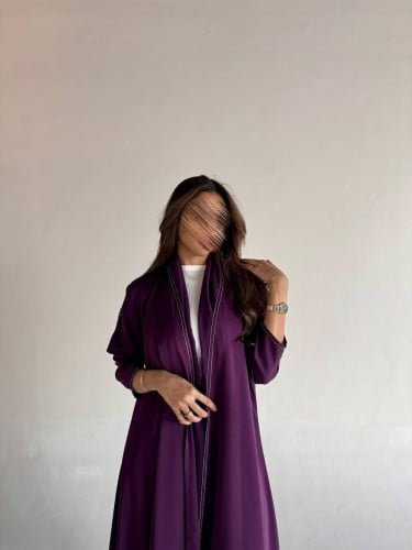 عباية موف كريب مخطط على الاكمام