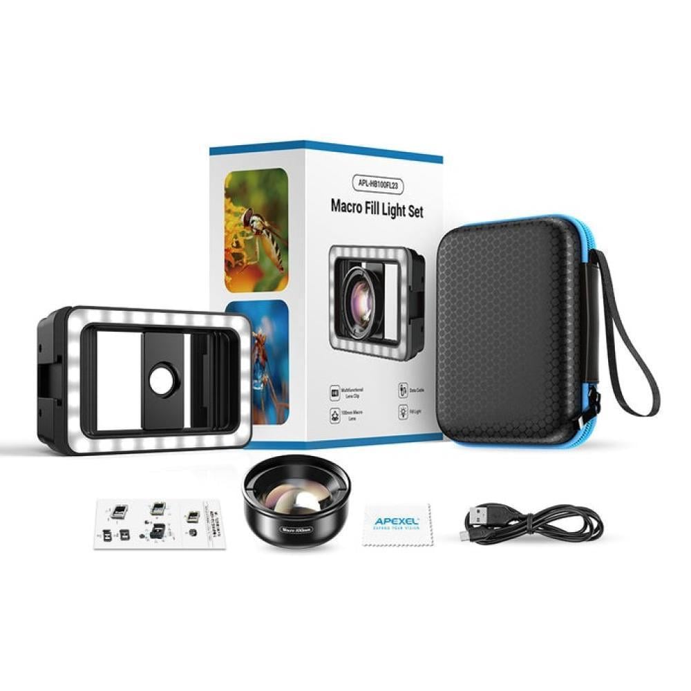 عدسة ماكرو HD 100MM مع ضوء LED - اسود