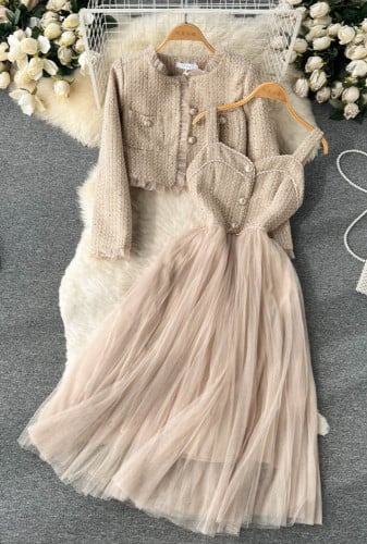 فستان تل بيج مع جاكيت