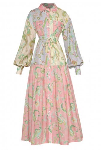 فستان ملون بطباعة نقوش