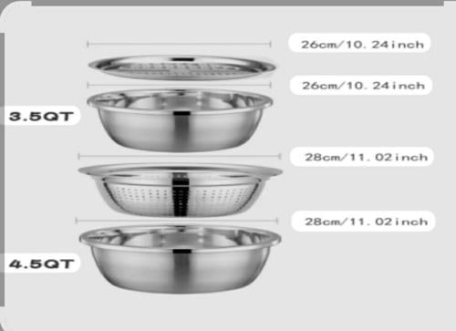 مصفاة وقطاعة خضار ووعاء 4 في 1 من ستانلس ستيل