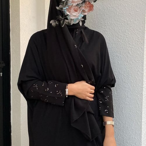 عباية كريب فخم وخفيف كم مشجر