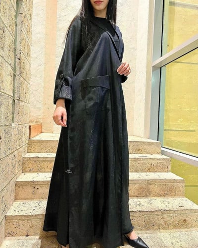 عباية لنن لمعة مع جيب