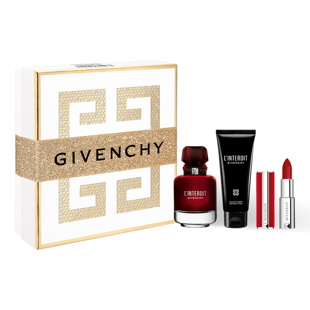 مجموعة جيفنشي لانترديت عطر روج 80 مل مع لوشن للجسم وأحمر شفاه لي روج ديب نسائي