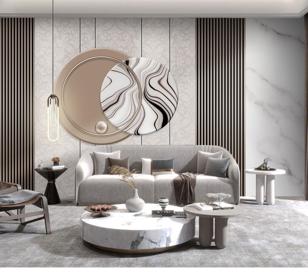ورق جدران بتصميم الرخام  والخشب GWM370027