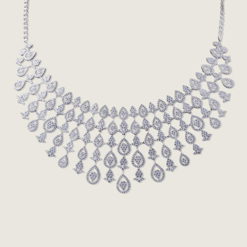 طقم ذهب أبيض مرصع بالزركون بتصميم إيطالي فاخر