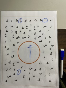 نشاط تميز الحرف بين الحروف ( عربي )