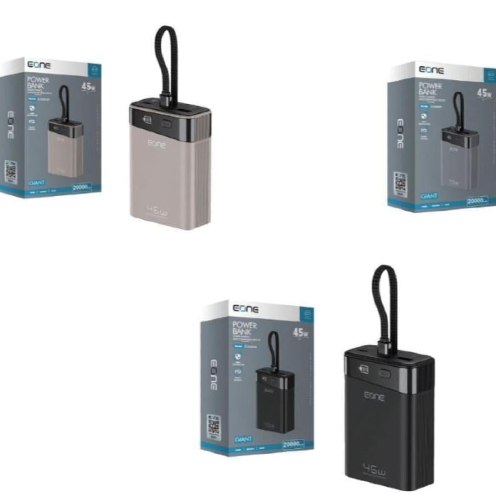 باور بنك (Power Bank) من العلامة التجارية "E one" بسعة mAh 20000 وقوة 45W.