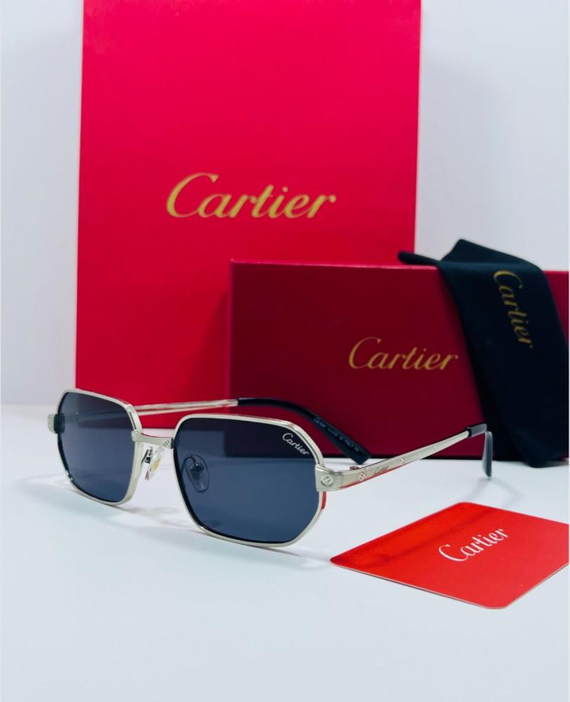نظارة شمسية كارتيير موديل Square Luxe - لون فضي وزجاج أزرق داكن