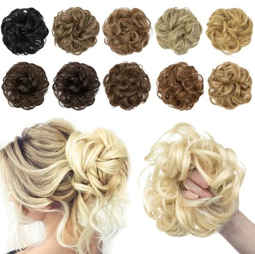 كعكة الشعر الاصطناعية مجعد Scrunchies للنساء، رياط...