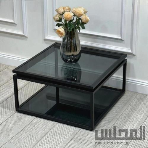 طاولة ضيافة حديد مع زجاج اسود