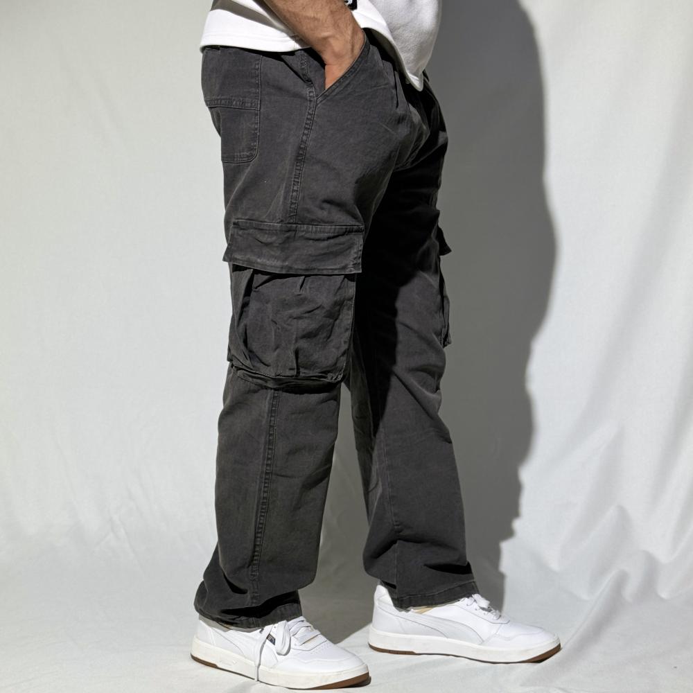 بنطلون أوفر سايز عملي بلون رمادي داكن