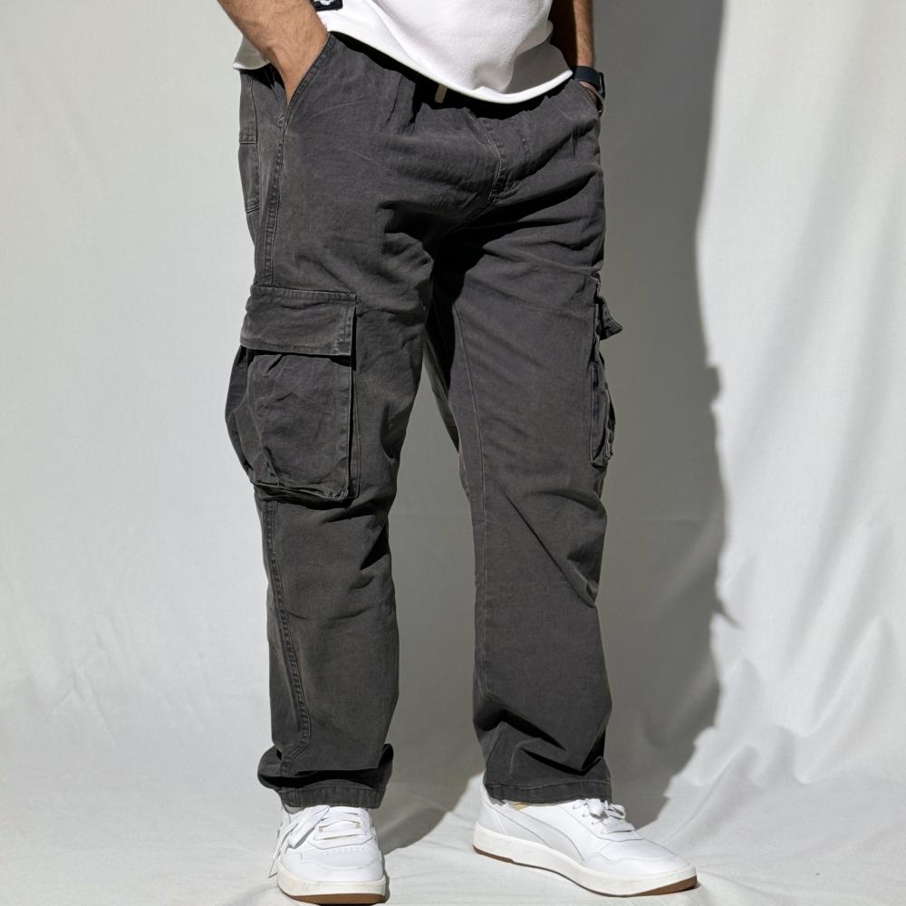 بنطلون أوفر سايز بلون رمادي داكن وتصميم واسع