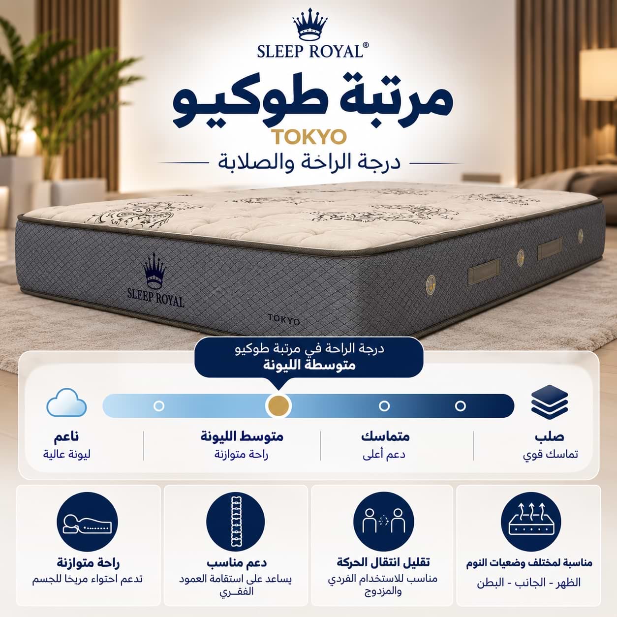 مقياس درجة الراحة والصلابة لمرتبة طوكيو TOKYO من سليب رويال