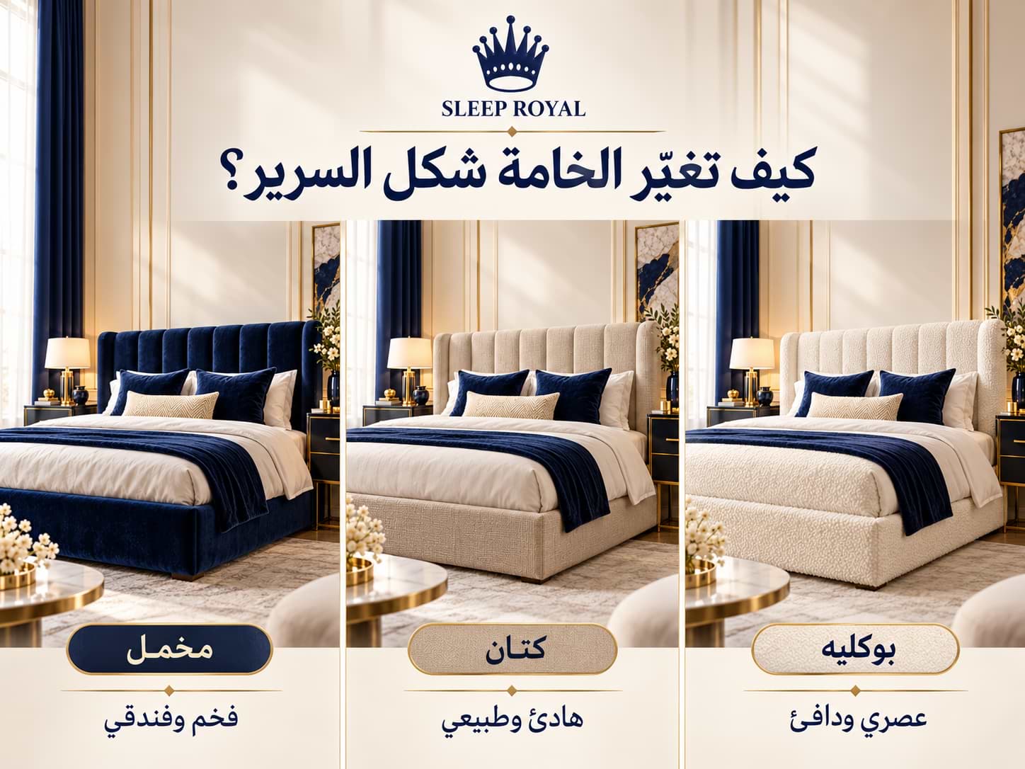 سرير منجد بقماش ذي مظهر كتاني