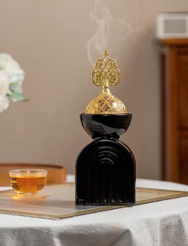 مبخرة سيراميك، طقم مبخرة بخور (أسود)