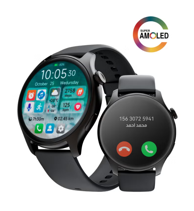 ساعة ذكية بشاشة AMOLED عالية الدقة، بطارية 280mAh، للرجال والنساء