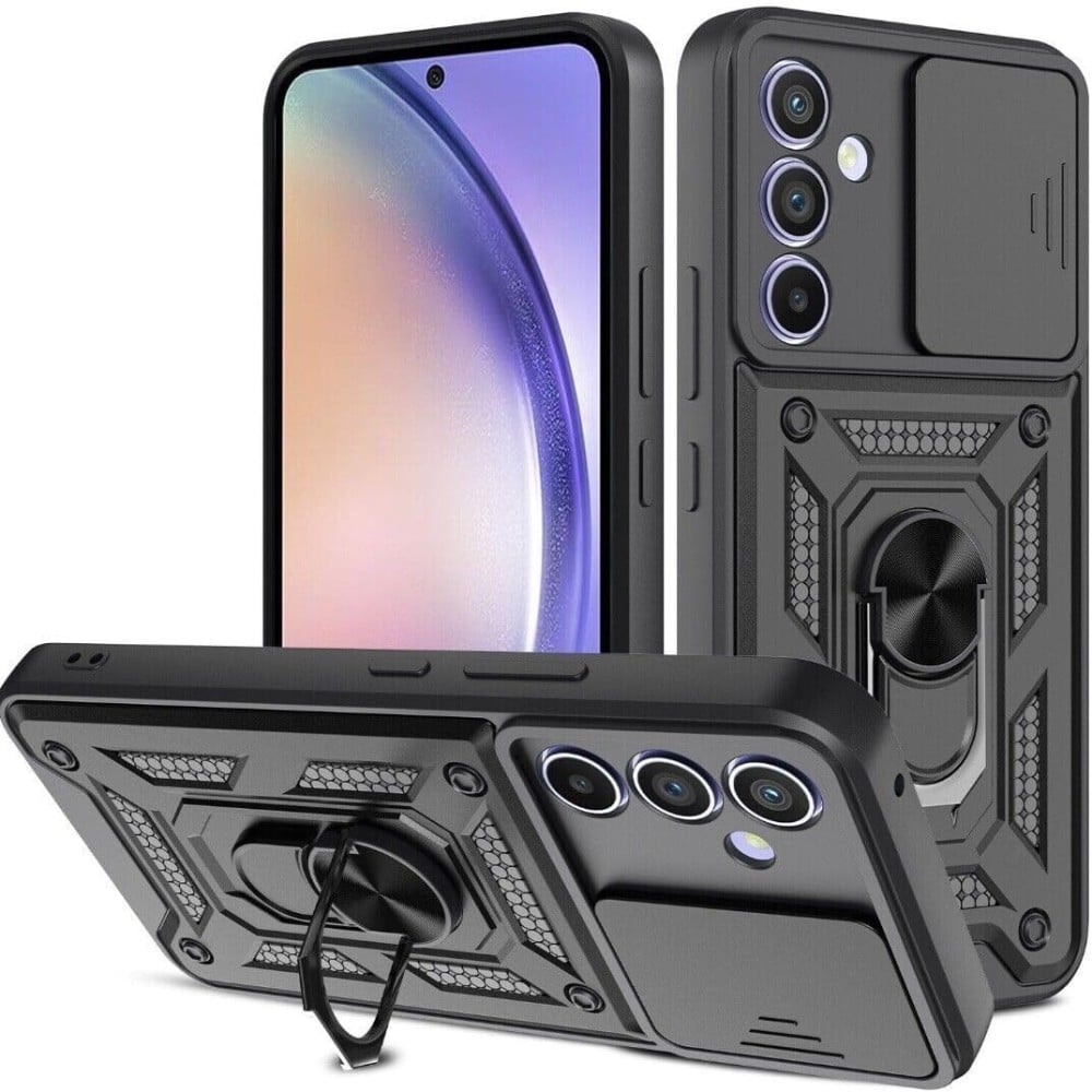 غطاء جوال مدرع مع حلقة مغناطيسية و غطاء كاميرا لهاتف سامسونج ايه 24  /  سامسونج ايه 25- Samsung Galaxy A24 / Samsung Galaxy A25