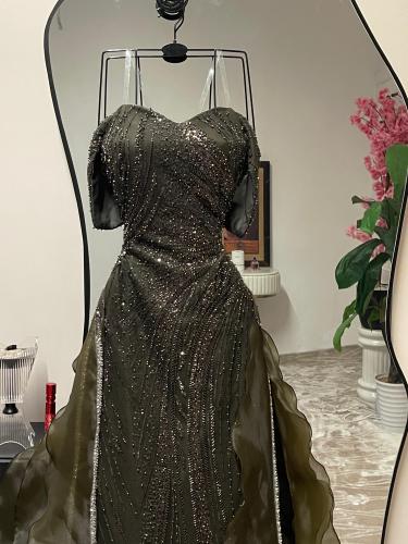فستان زيتي خرز