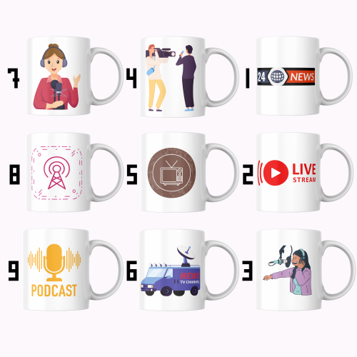 كوب بطبعة إعلام و مذيع/ة