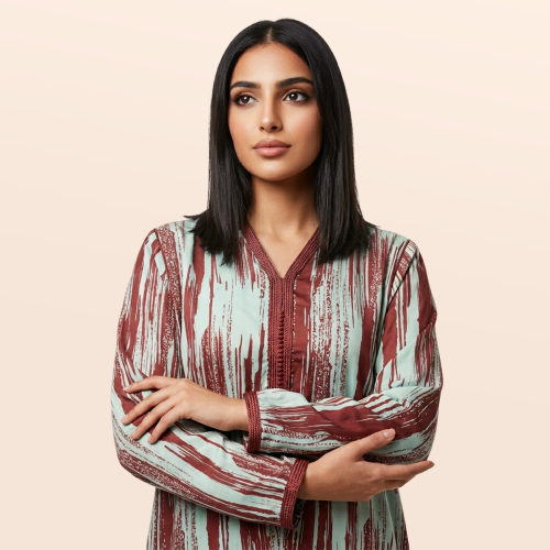 Moroccan silk djellaba with long sleeves – brown and embellished