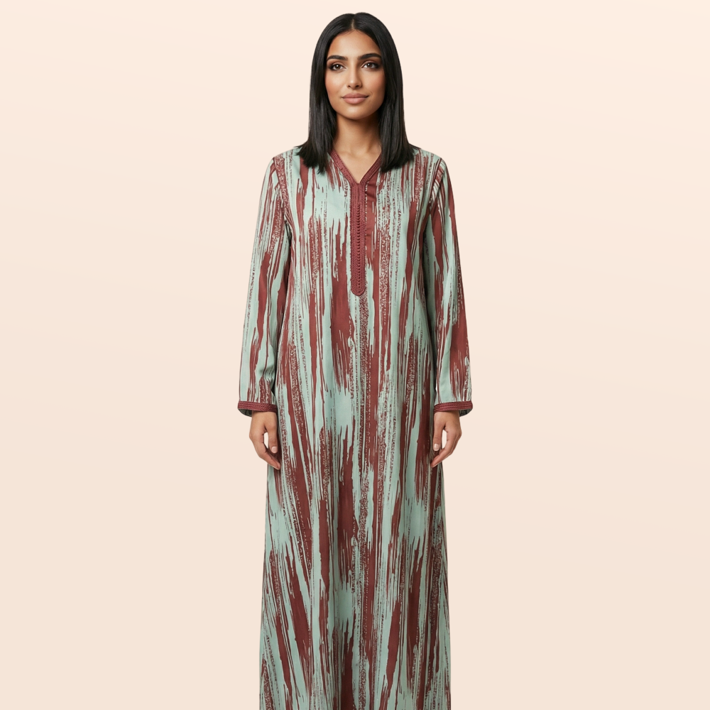 Moroccan silk djellaba with long sleeves – brown and embellished