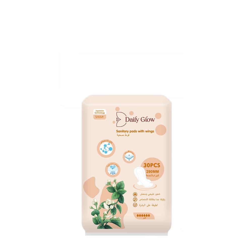 فوط شهرية ديلي غلو الحجم الكبير -30 فوطة   لأيام الدورة الغزيرة والنوم الامن