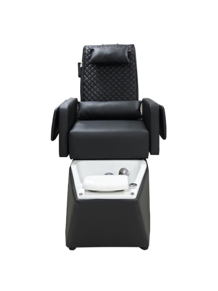 كرسي مساج اسود مع حوض جاكوزي ابيض ب ريموت تحكم من صالون سيستم