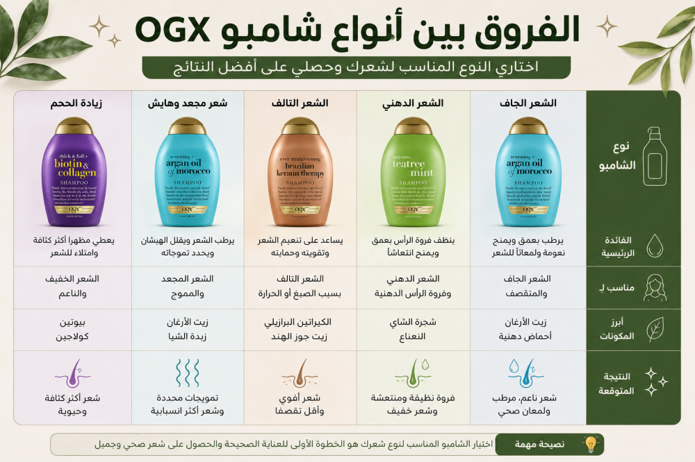 الفروق بين أنواع شامبو OGX وأفضل نوع حسب احتياج شعرك
