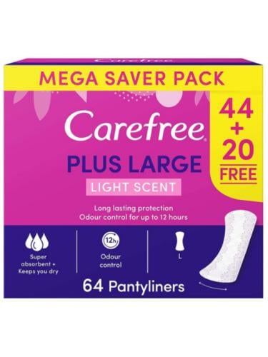 Carefree Large Plus Lightly Scented Sanitary Pads, 64 Pads