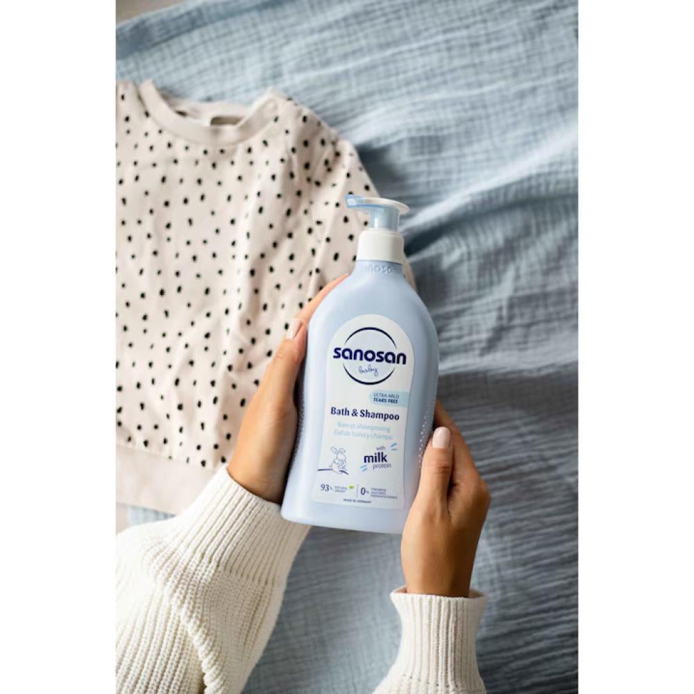 شامبو وشاور جل ببروتين الحليب للاطفال من سانوسان - 500 مل