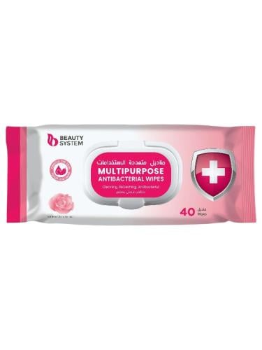 Beauty System - Antibacterial Multipurpose Wipes with Rose Extract - 40 Wipes