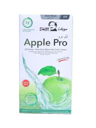 Apple Pro Cream Ammonia-Free Hair Color, Dark Black 2/0 by Swift - 2 x 500ml