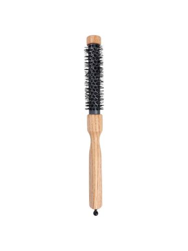 Heat-resistant hair styling brush with a wooden handle