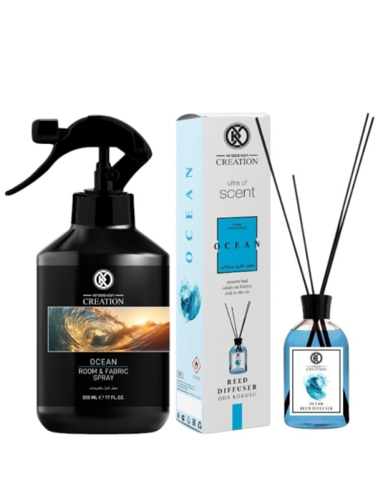 طقم فواحة وبخاخ معطر للمنزل والمكاتب برائحة المحيط من كريسيون كرياشن