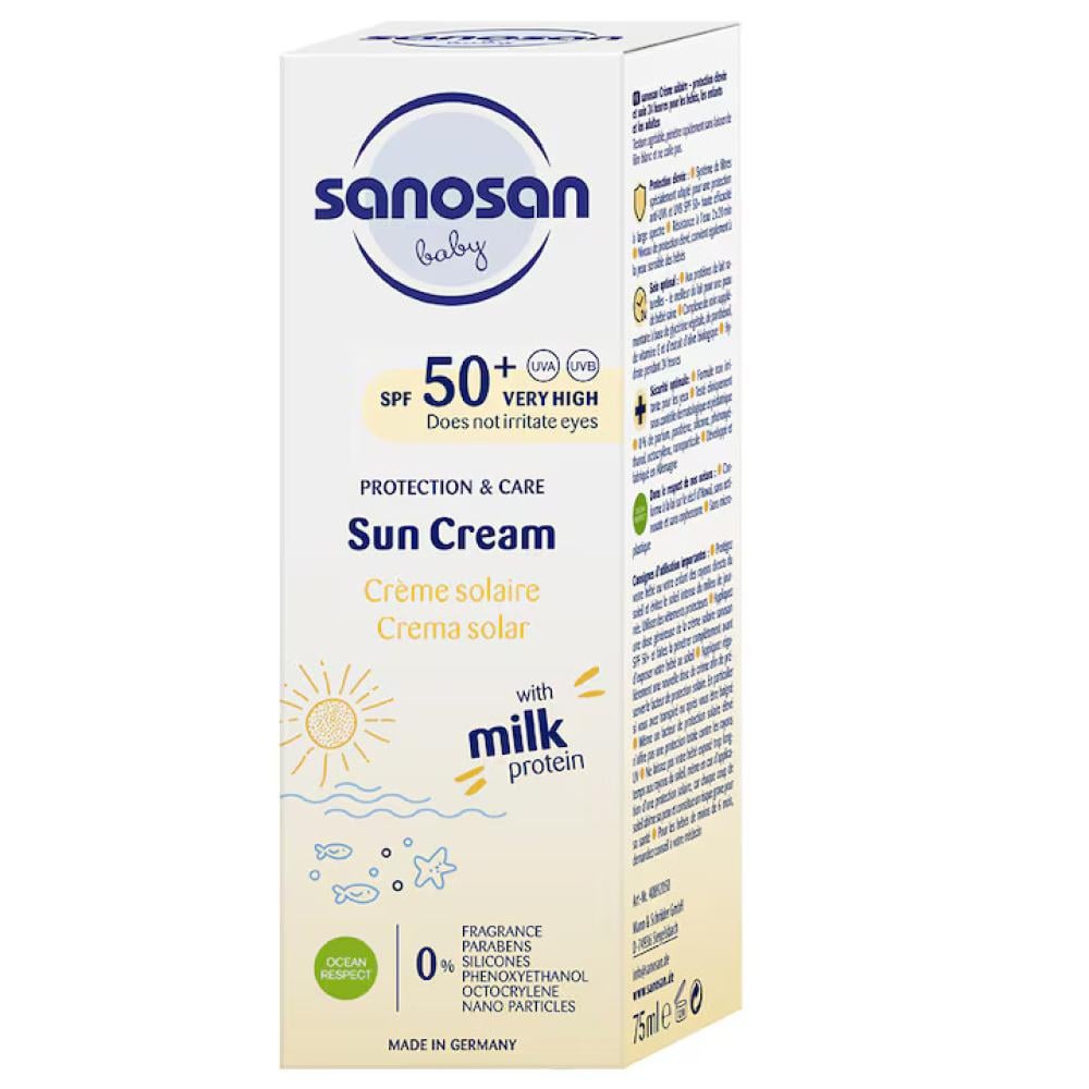 كريم واقي من الشمس بروتين الحليب للأطفال SPF 50+ من سانوسان - 75 مل