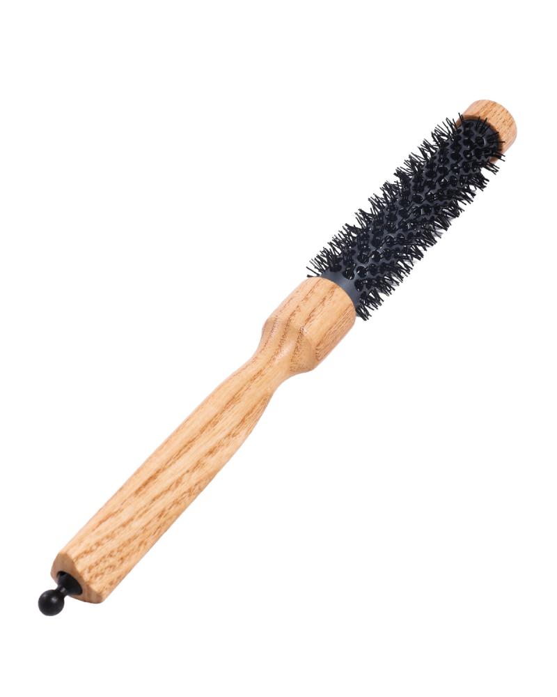 Heat-resistant hair styling brush with a wooden handle