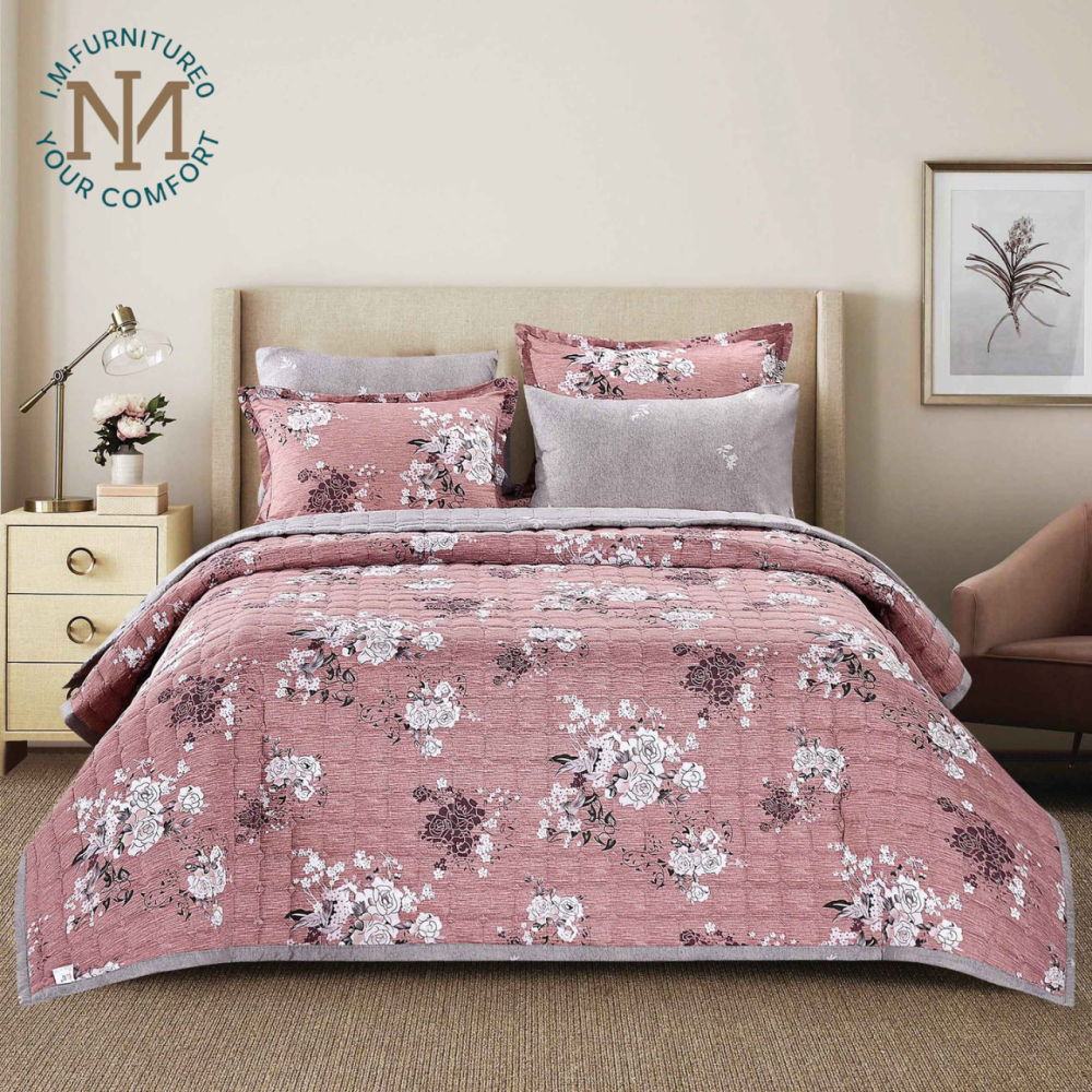 مفرش تارا المضغوط الصيفي - لحمي- رصاصي