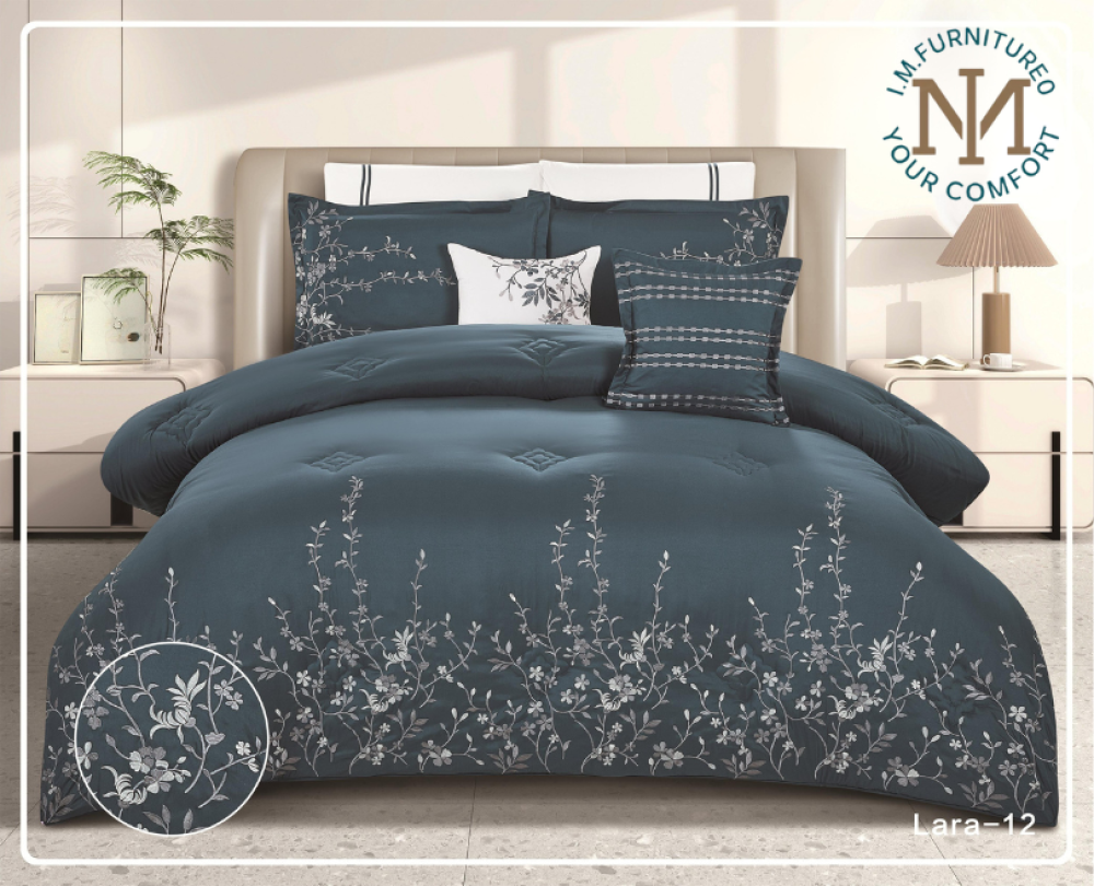 مفرش لارا مطرز بالكامل -مزدوج- كحلي مكس لزيتي